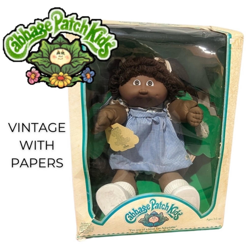 NWT Vintage Cabbage Patch Kids- African American Girl In Box with Birth papers